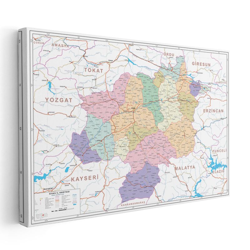 Sivas - İl Haritası Kanvas Tablo