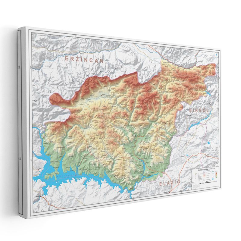 Tunceli - Fiziki Haritası Kanvas Tablo