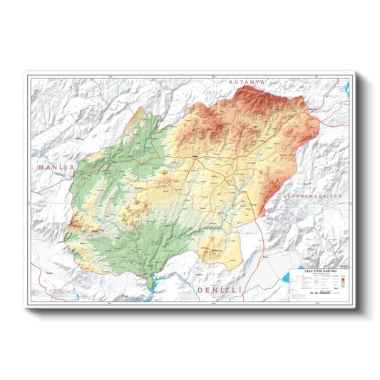 Uşak - Fiziki Haritası Kanvas Tablo