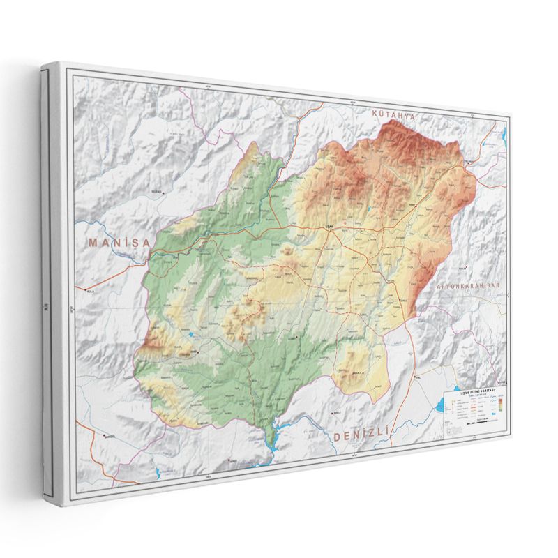 Uşak - Fiziki Haritası Kanvas Tablo