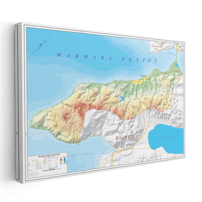 Yalova - Fiziki Haritası Kanvas Tablo