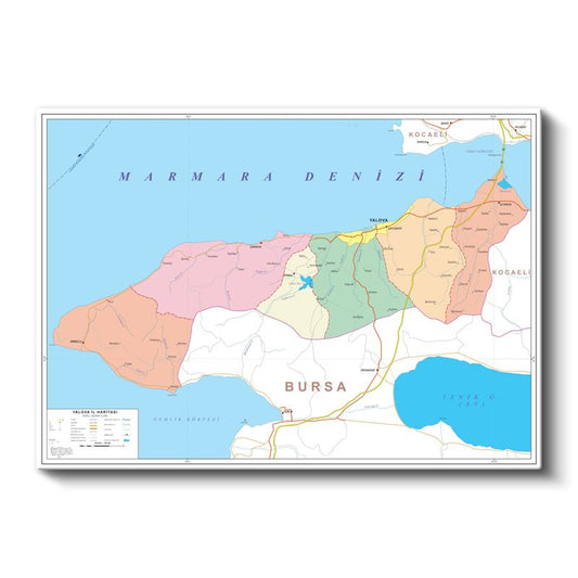 Yalova - İl Haritası Kanvas Tablo
