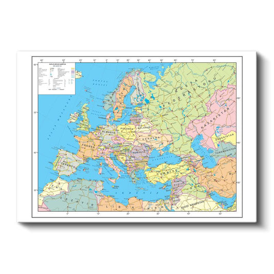 Avrupa - Siyasi Haritası Kanvas Tablo