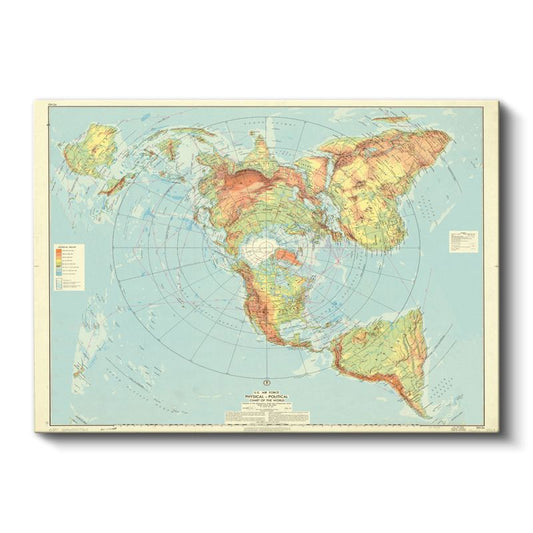 Dünya - Politik Fiziki Haritası Kanvas Tablo