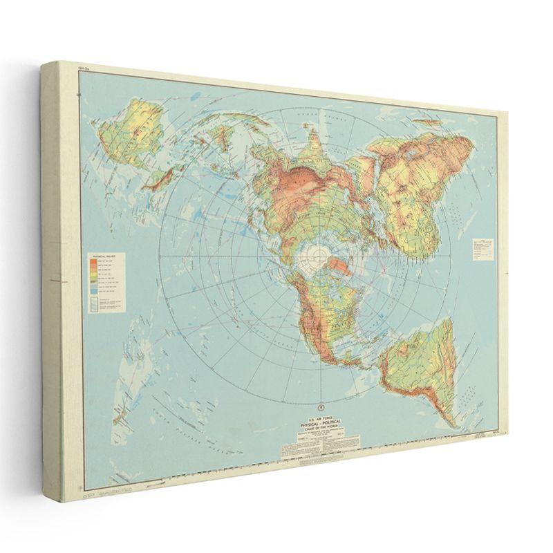 Dünya - Politik Fiziki Haritası Kanvas Tablo