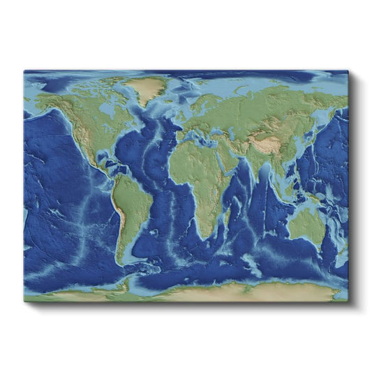 Dünya - Okyanus Topografyası Haritası Kanvas Tablo