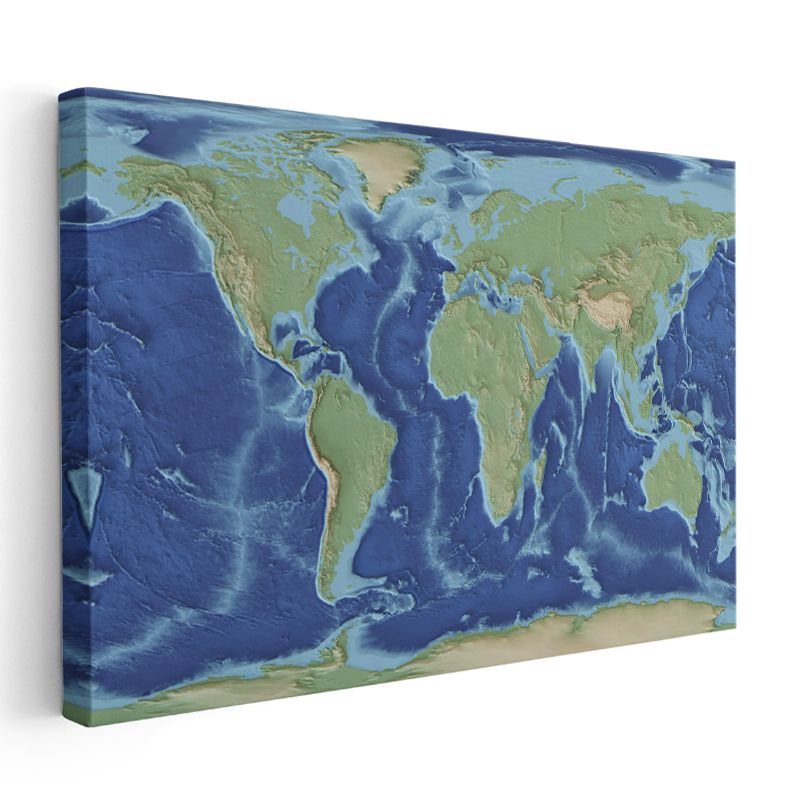 Dünya - Okyanus Topografyası Haritası Kanvas Tablo