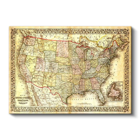 Amerika Birleşik Devletleri - Antik Harita Kanvas Tablo