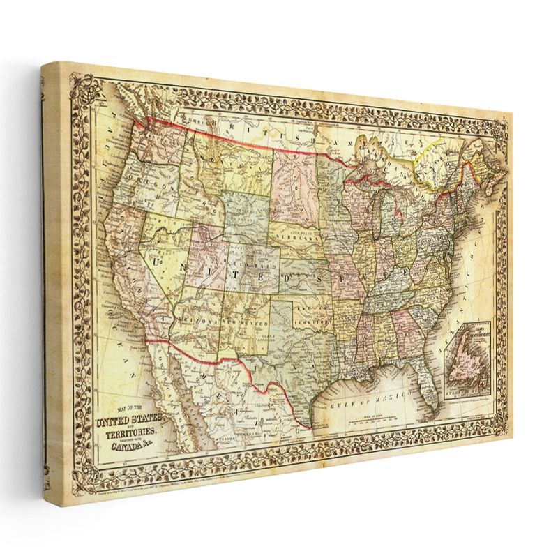 Amerika Birleşik Devletleri - Antik Harita Kanvas Tablo