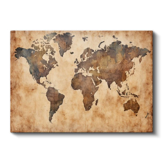 Eski Dünya Haritası - Bronz ve Altın Efektli Kanvas Tablo
