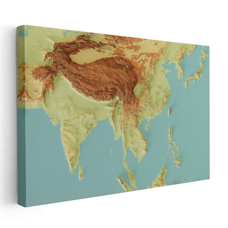 Asya - Fiziki Haritası Kanvas Tablo