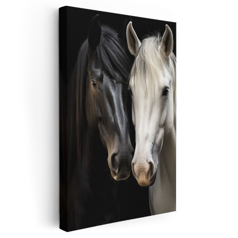 İkili Kontrast - Siyah ve Beyaz Atlar Kanvas Tablo
