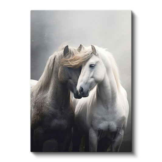 Sevgi Dolu Atlar - Birbirine Sokulmuş Çift Kanvas Tablo