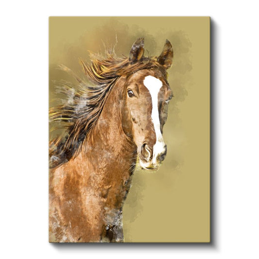 Kahverengi At - Sanatsal Portre Kanvas Tablo