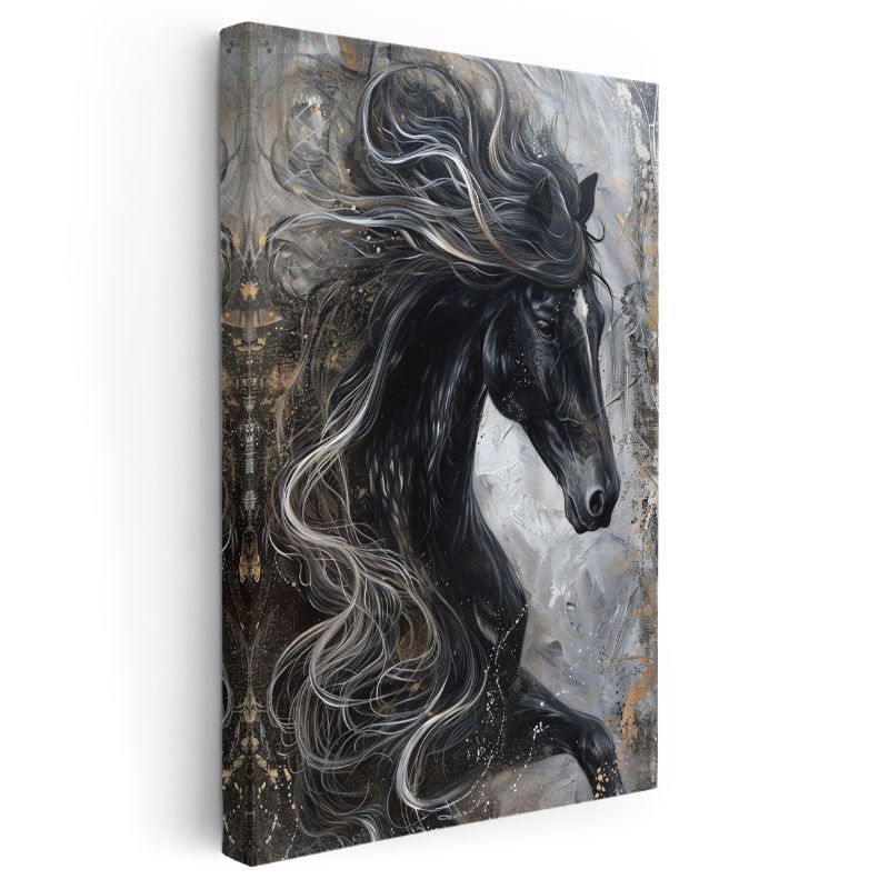 Siyah At - Özgür Ruhlu Yeleler Kanvas Tablo