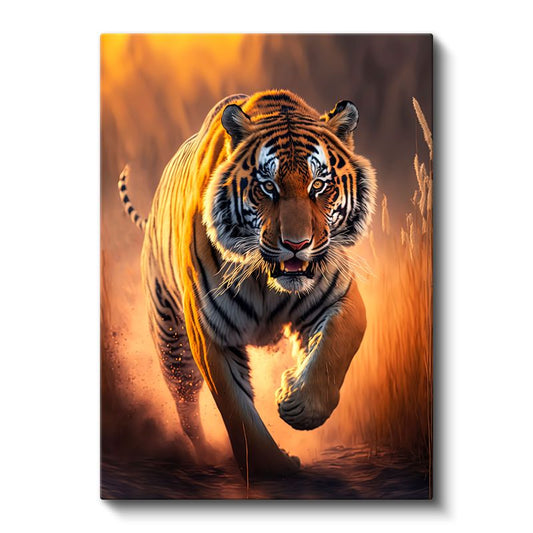 Koşan Kaplan - Turuncu Alev Kanvas Tablo