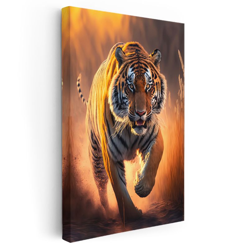 Koşan Kaplan - Turuncu Alev Kanvas Tablo