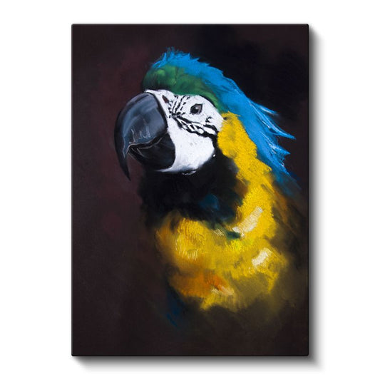 Mavi-Sarı Papağan - Sanatsal Çizimli Egzotik Kuş Kanvas Tablo