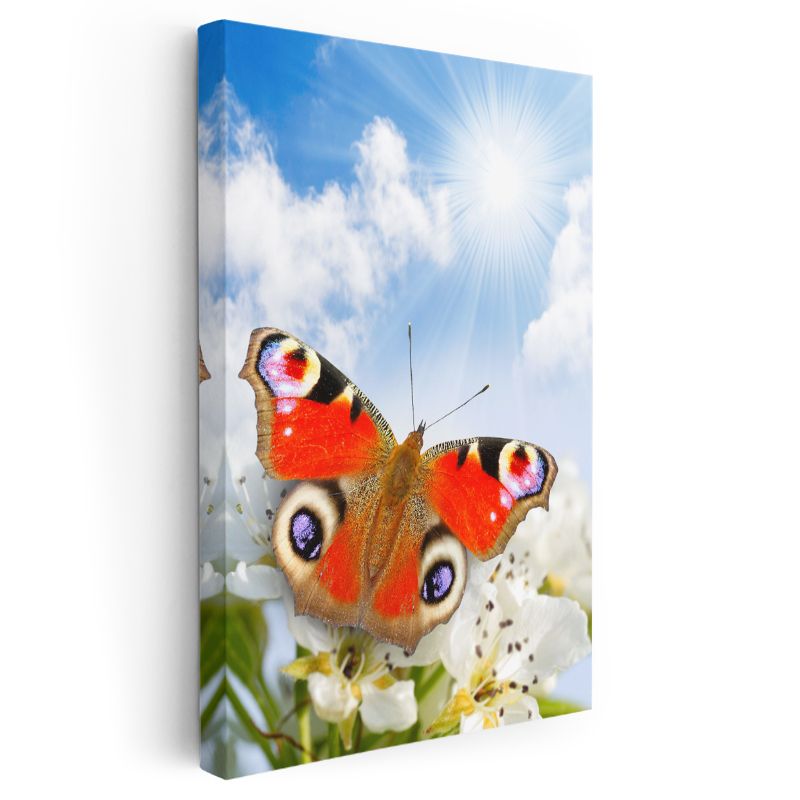 Turuncu Kelebek - Çiçek Üstünde Narin Kanatlar Kanvas Tablo