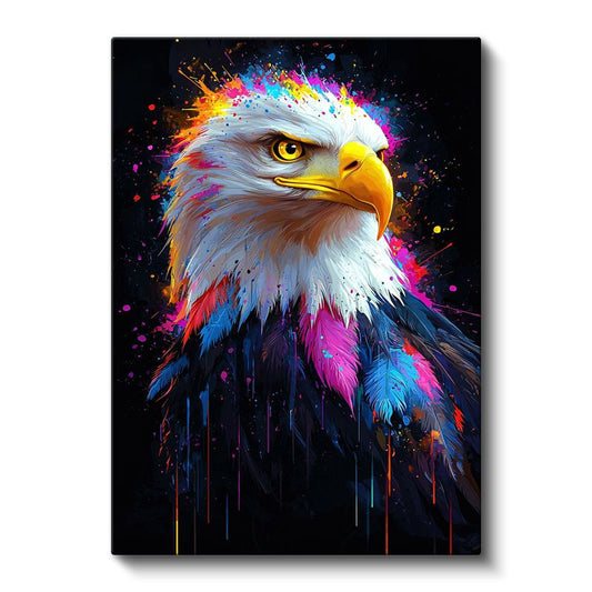 Renkli Kartal - Canlı Renk Sıçramalı Yırtıcı Kuş Kanvas Tablo