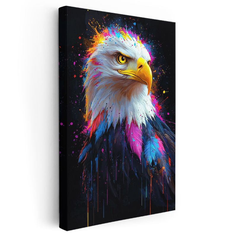 Renkli Kartal - Canlı Renk Sıçramalı Yırtıcı Kuş Kanvas Tablo