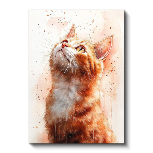 Meraklı Kedi - Yukarı Bakan Turuncu Tüylü Dost Kanvas Tablo