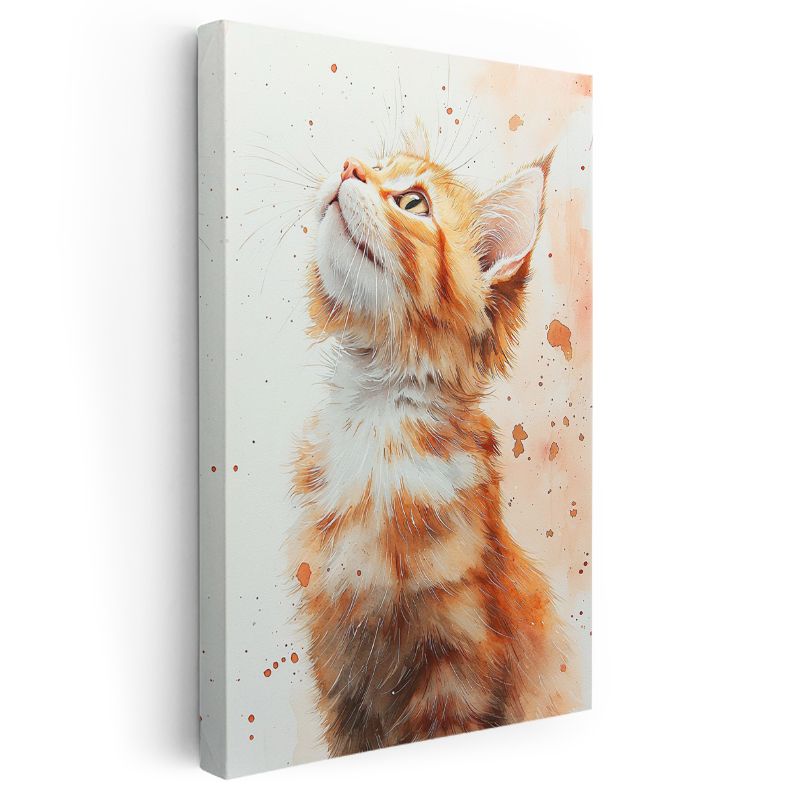 Meraklı Yavru - Suluboya Tarzında Turuncu Kedi Kanvas Tablo