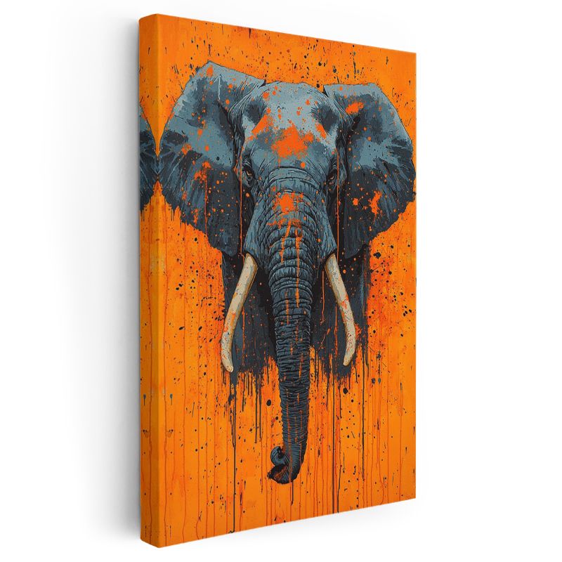 Modern Fil - Turuncu Zeminde Sıçrama Efektli Portre Kanvas Tablo