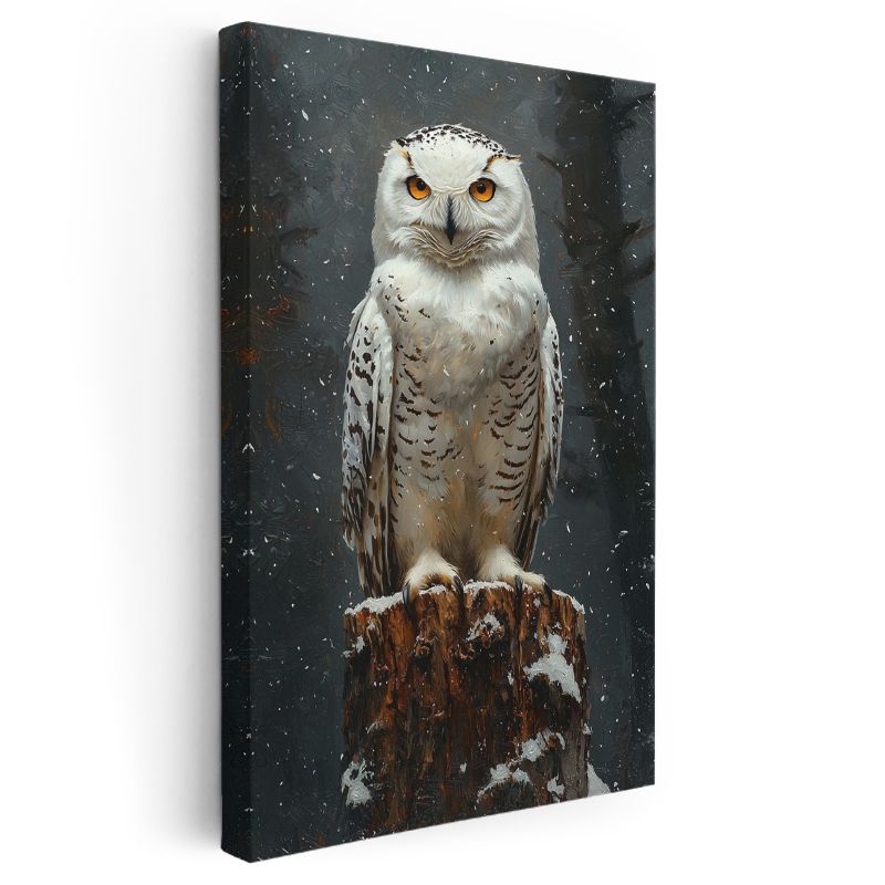 Bilge Baykuş - Kar Taneleri Arasında Turuncu Gözler Kanvas Tablo