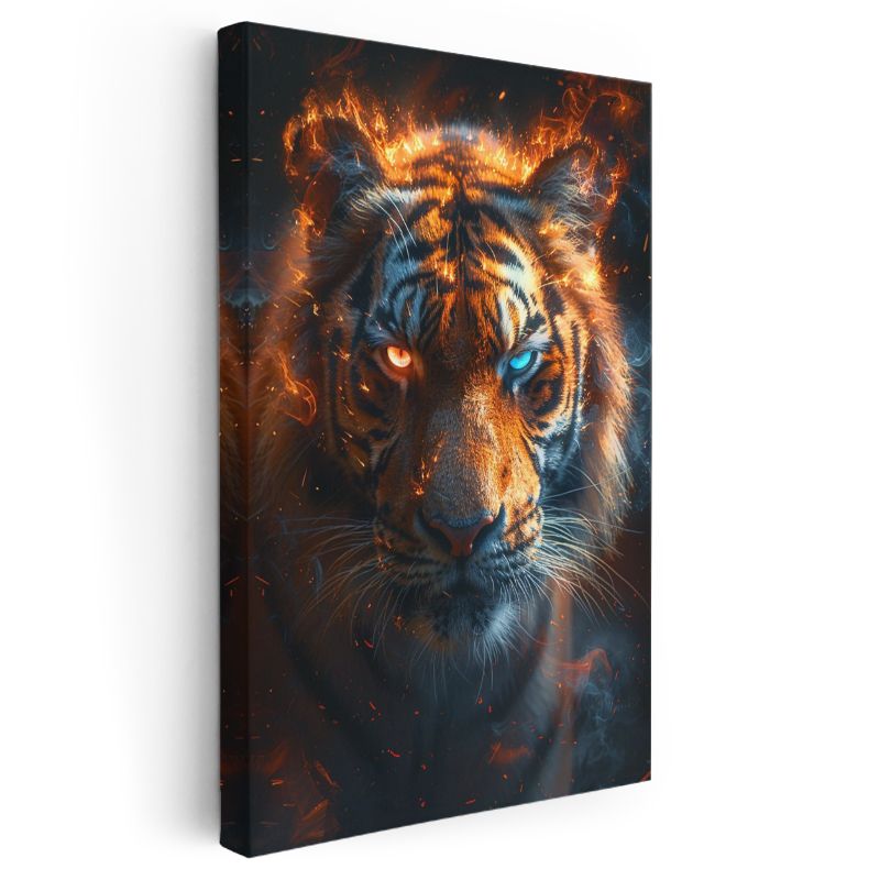 Ateş Kaplanı - Alev Efektli Yırtıcı Bakışlar Kanvas Tablo