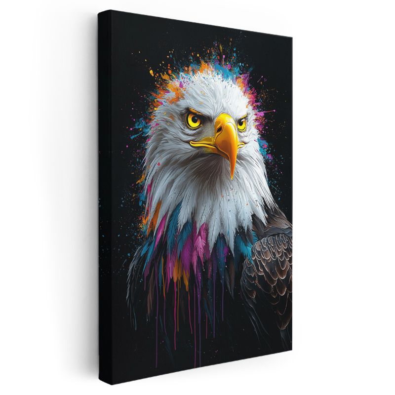 Renkli Kartal - Canlı Boya Sıçramalı Yırtıcı Kuş Kanvas Tablo