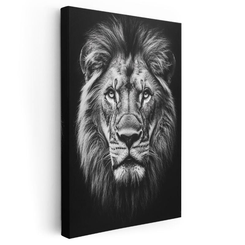 Aslan Portresi - Siyah Beyaz Yeleli Kral Kanvas Tablo