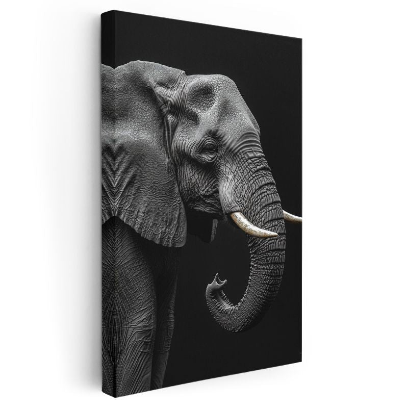Asil Fil - Siyah Beyaz Detaylı Portre Kanvas Tablo