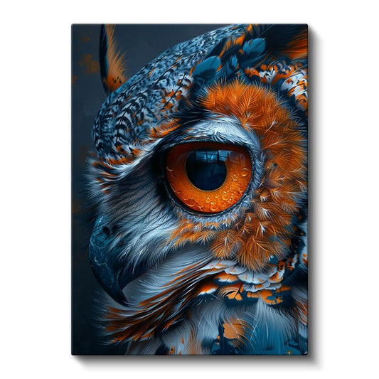 Baykuş Gözü - Mavi Turuncu Tüylerde Keskin Bakış Kanvas Tablo