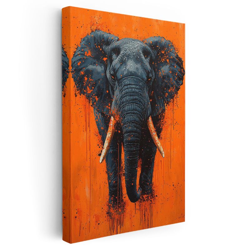 Modern Fil - Turuncu Zeminde Sıçrama Efektli Portre Kanvas Tablo