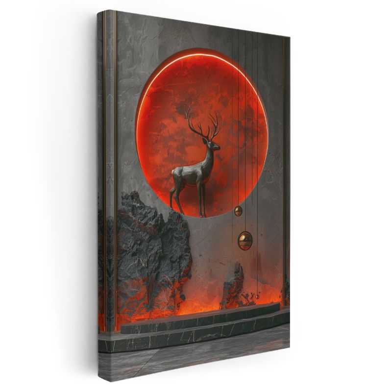 Kızıl Geyik - Parlak Ay Işığında Heybetli Duruş Kanvas Tablo