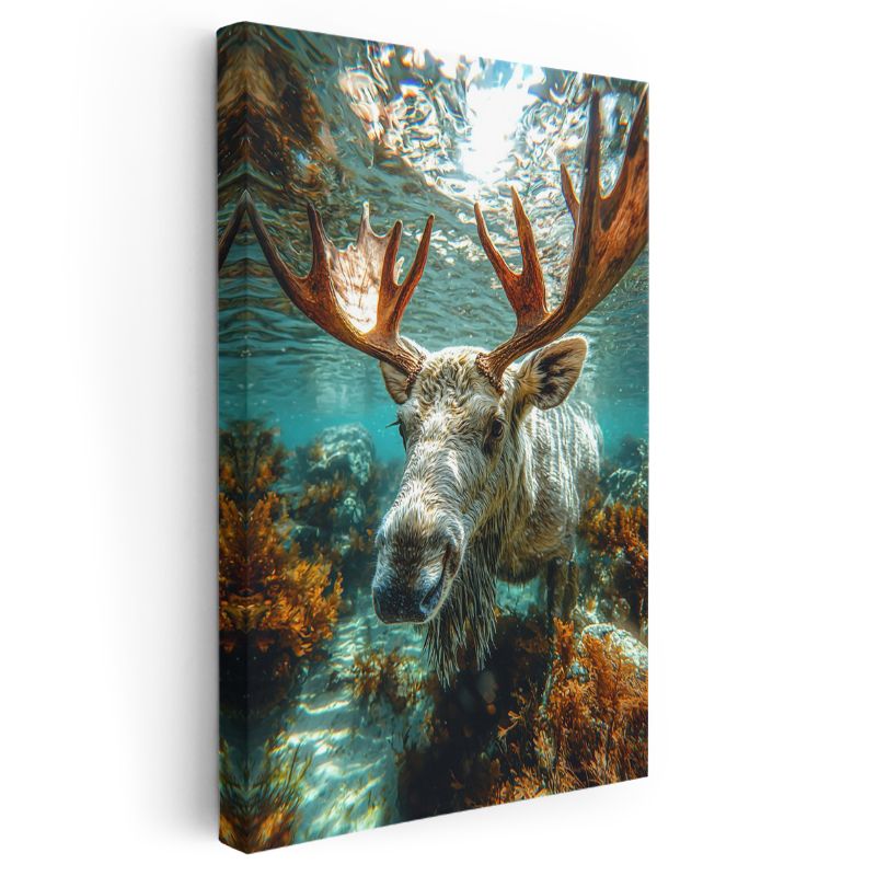 Su Altı Geyiği - Mercan Resiflerinde Yüzen Efsanevi Geyik Kanvas Tablo