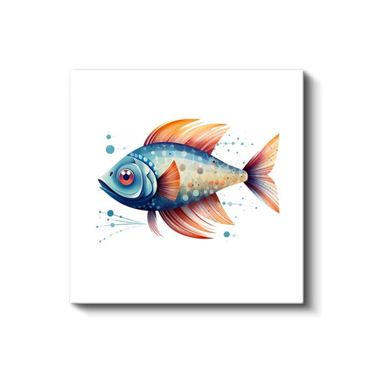 Mavi Balık Portresi - Minimalist Tarzda Okyanus Mücevheri Kanvas Tablo