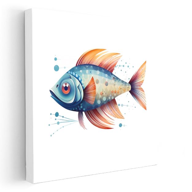 Mavi Balık Portresi - Minimalist Tarzda Okyanus Mücevheri Kanvas Tablo