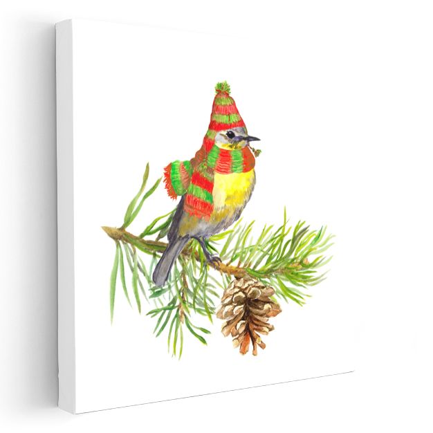 Atkılı Kuş - Kış Dalında Sevimli Ziyaretçi Kanvas Tablo