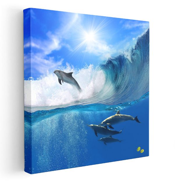 Dalga Sörfü Yunuslar - Okyanus Dansçılarının Özgürlüğü Kanvas Tablo