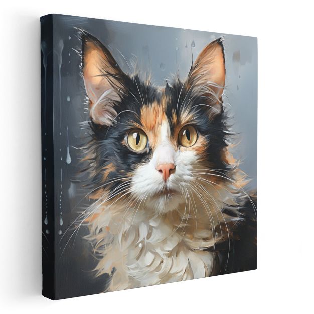 Sanatsal Kedi Çizimi - Üç Renkli Güzelliğin Zarif Portresi Kanvas Tablo