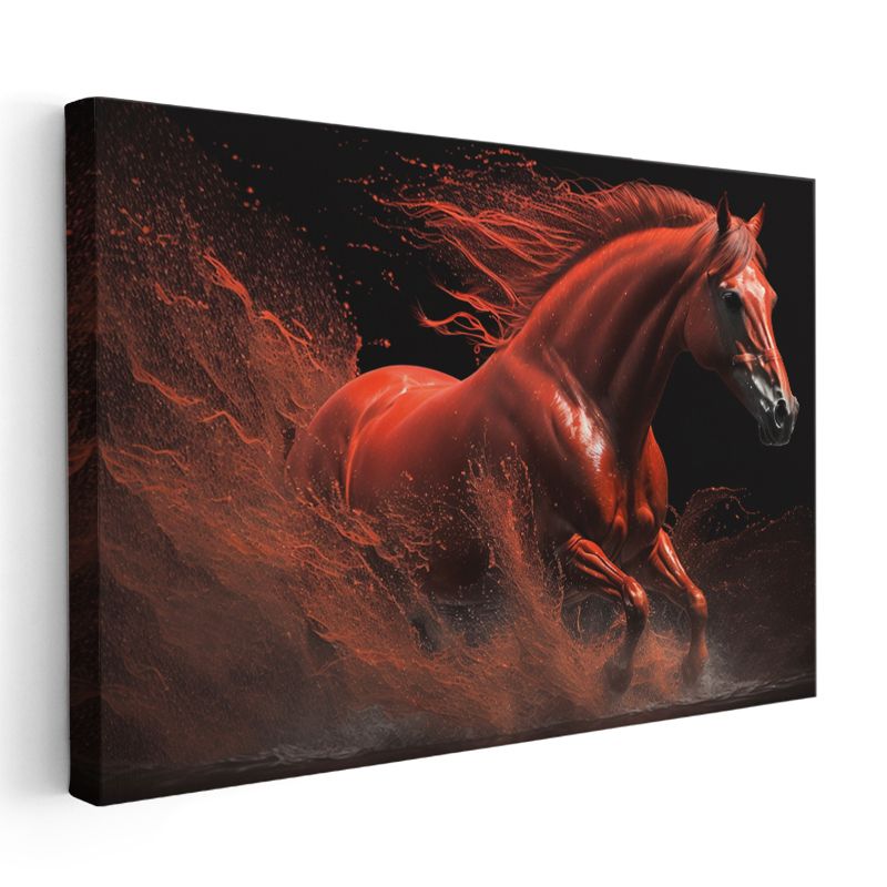 Ateş Rengi At - Kırmızı Sıçramalarla Tutkulu Koşu Kanvas Tablo