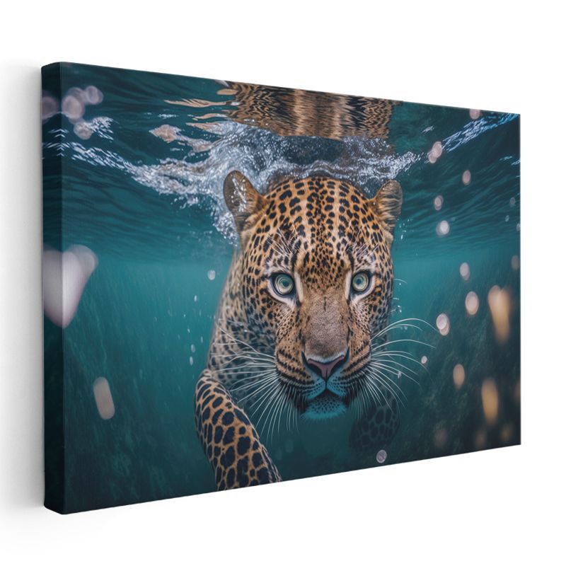 Su Altı Leoparı - Mavi Derinliklerde Benekli Avcı Kanvas Tablo
