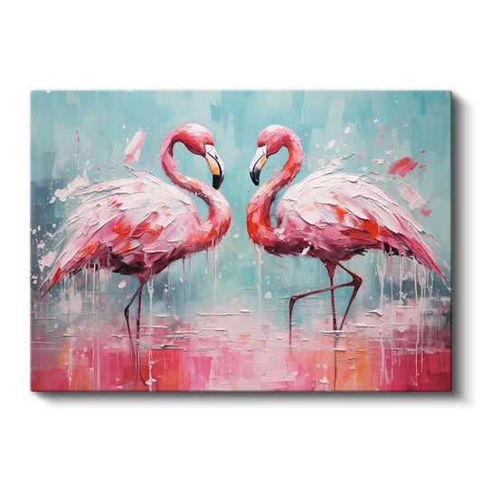 Flamingo İkilisi - Pembe Zarafetin Soyut Dansı Kanvas Tablo