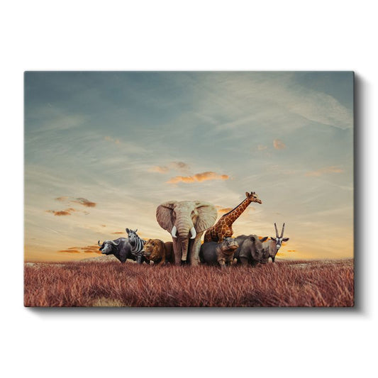 Afrika Safarisi - Savana Hayvanlarının Görkemli Buluşması Kanvas Tablo
