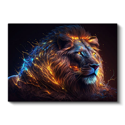 Mistik Aslan - Ateş ve Buz Efektli Yele Detaylı Kanvas Tablo
