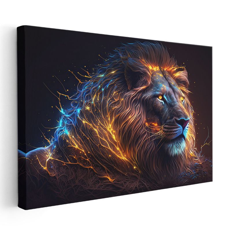 Mistik Aslan - Ateş ve Buz Efektli Yele Detaylı Kanvas Tablo