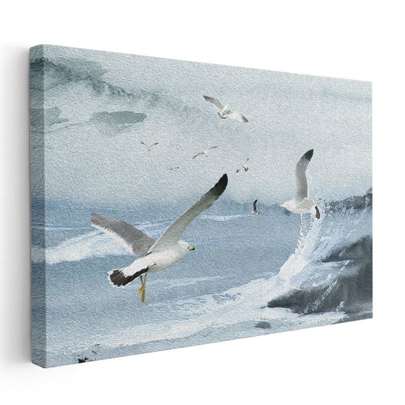 Deniz Üstünde - Dalgalar Arasında Süzülen Martılar Kanvas Tablo