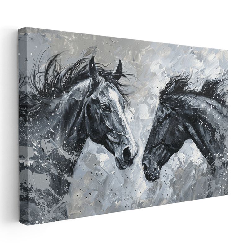 Siyah Beyaz Buluşma - Modern Tarzda At Başları Kanvas Tablo
